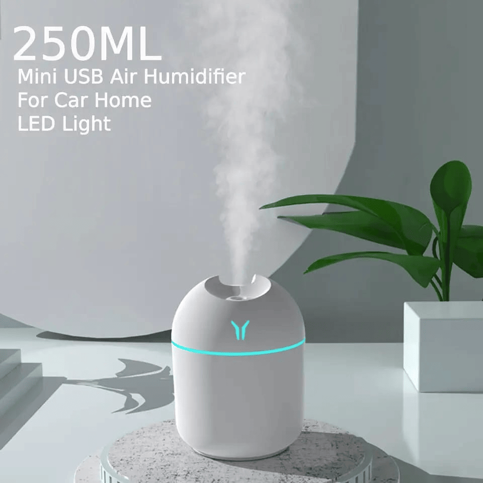 Mini Air Humidifier with LED Light - Portable USB Diffuser for Aromatherapy, Fresh Air, and Mist Maker for Rooms, Cars, and Offices With 1 Essential Oils